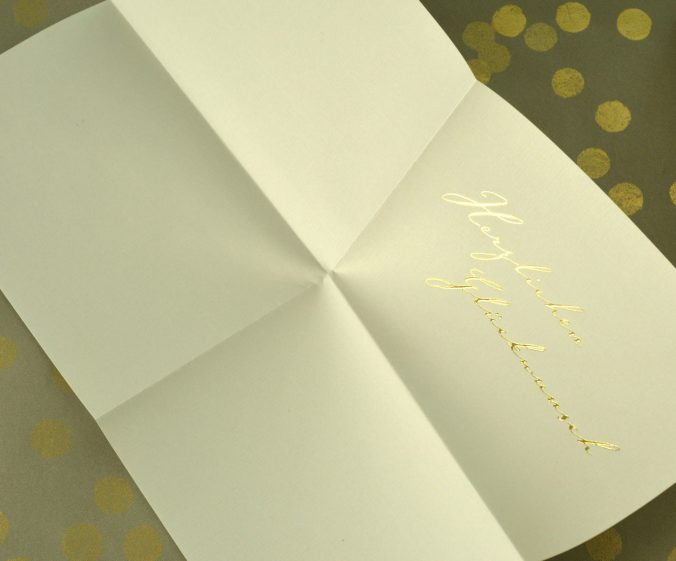 exclusiver Faltbrief, gold, Herzlichen Glückwunsch, Letterpress, Teschner-Werkraum Berlin, Baruther Akzidenzen, Ulrich Teschner